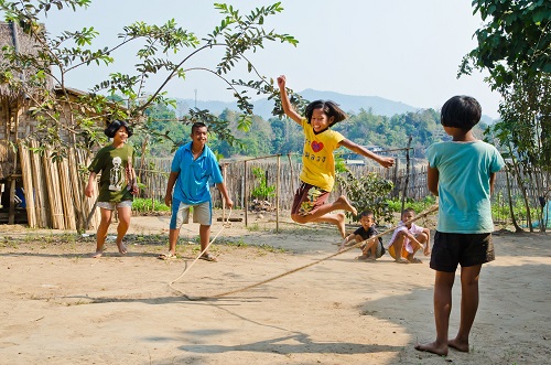 An unidentified children playing Kra Dod Cheark (the rope jumping)